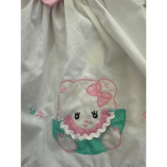 Vintage 80s Pink & White Striped Cat Applique Ruffle Dress | 3T | Ric Rac Trim - Picture 2 of 5